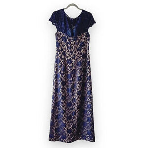Eliza J Navy Blue Lace Formal Dress Size 14 Cap Sleeve Long Length Bridesmaid
